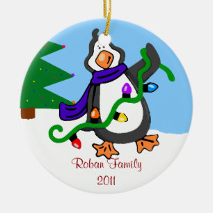 Penguin-Family Name Ceramic Ornament