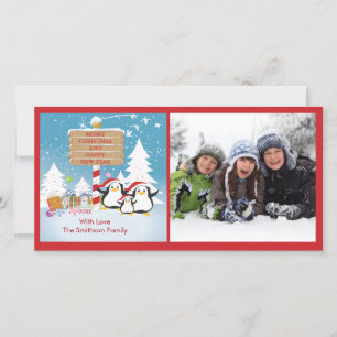 Penguin Family Of 5 Holiday Christmas Photo Card