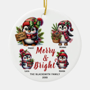 Penguin Family of Four Ceramic Ornament