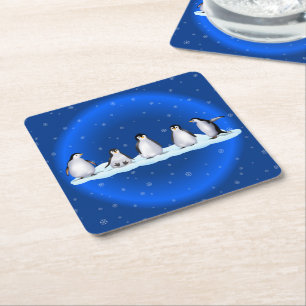 Penguin Family Square Paper Coaster