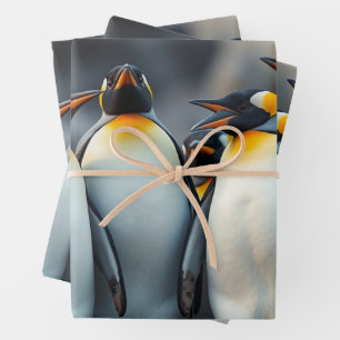 Penguin Family Watercolor Ice Floe Adventure Wrapping Paper Sheet
