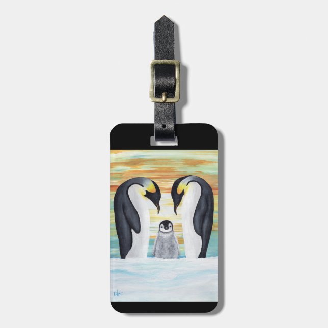 Penguin Family with Baby Penguin Luggage Tag (Front Vertical)