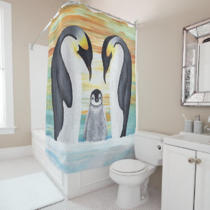 Penguin Family with Baby Penguin Shower Curtain