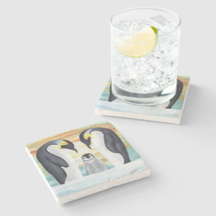 Penguin Family with Baby Penguin Stone Coaster