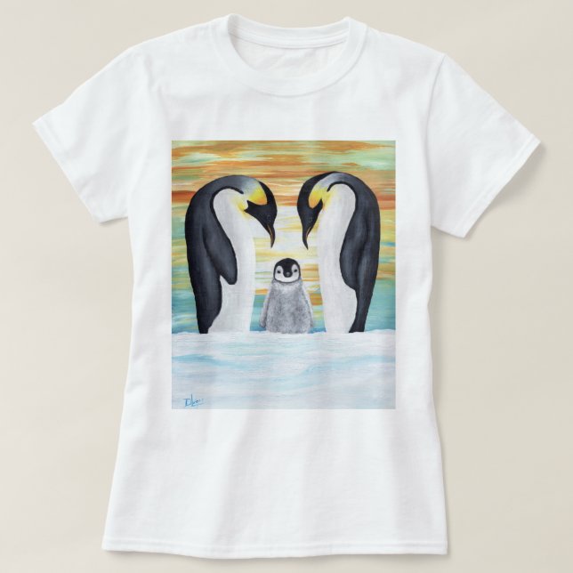 Penguin Family with Baby Penguin T-Shirt (Design Front)