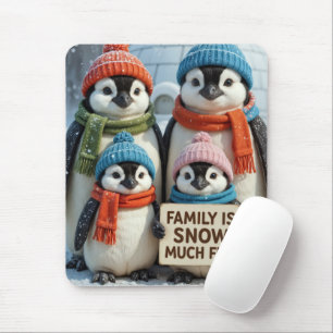 Penguin Family With Fun Sign Mouse Pad