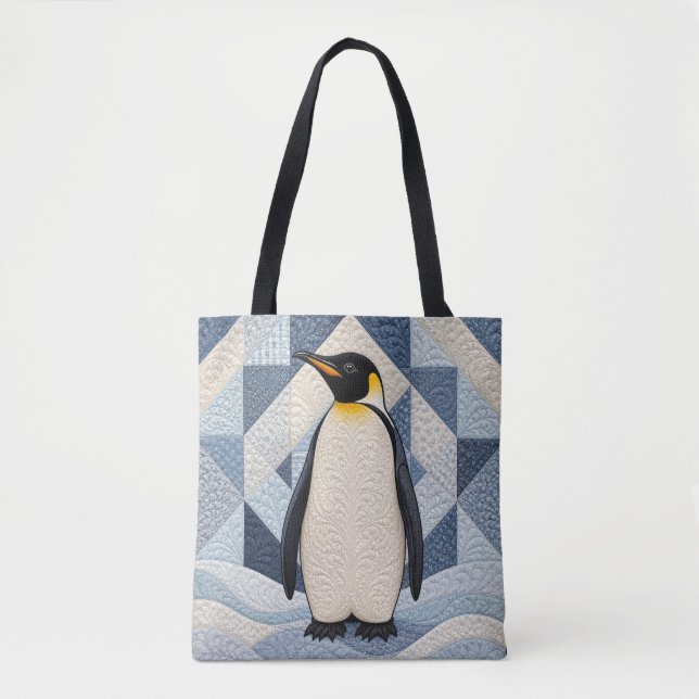 Penguin Faux Quilt Tote Bag (Front)