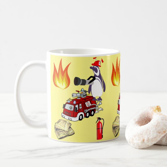 Penguin Fireman Mug (With Donut)