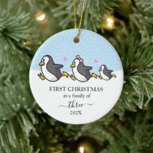 Penguin First Christmas Family Of 3 Ceramic Ornament