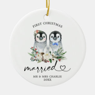 Penguin First Christmas Married Ornament Gift