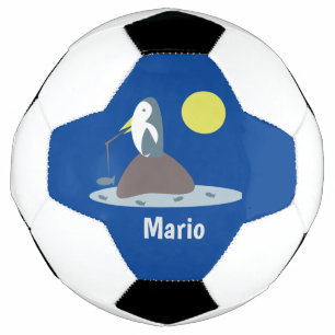 Penguin Fishing Monogram Name   Soccer Ball