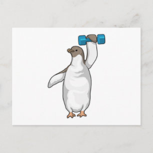 Penguin Fitness Dumbbell Postcard