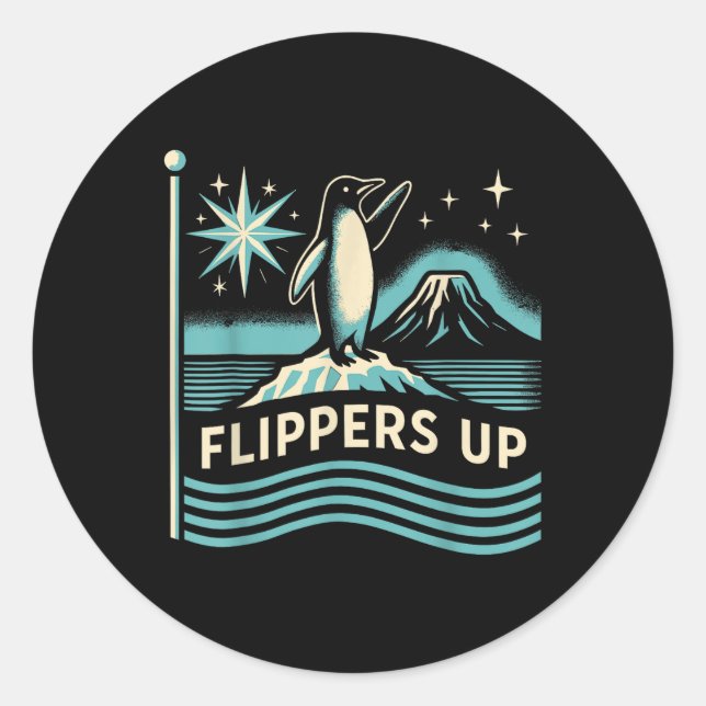 Penguin Flippers Up  Classic Round Sticker (Front)