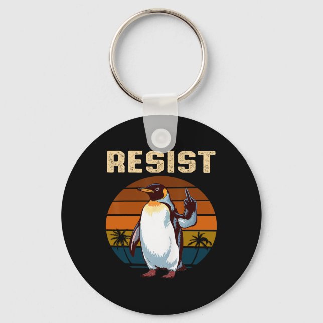 Penguin Flippers Up Resist Funny Penguins Against  Key Ring (Front)