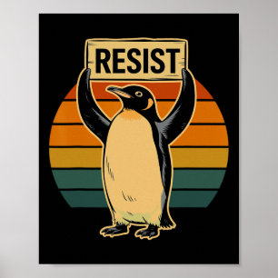 Penguin Flippers Up Resist Funny Penguins Against Poster