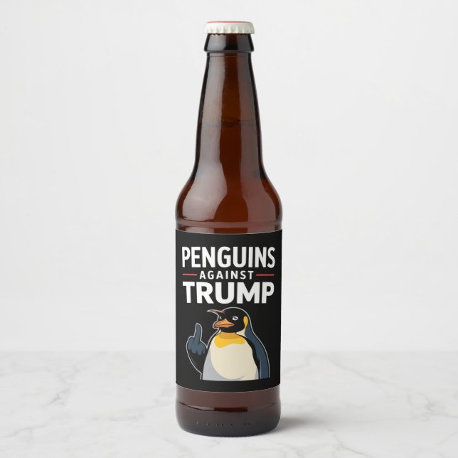 Penguin Flippers Up Resist Penguins Against Trump Beer Bottle Label (Front)