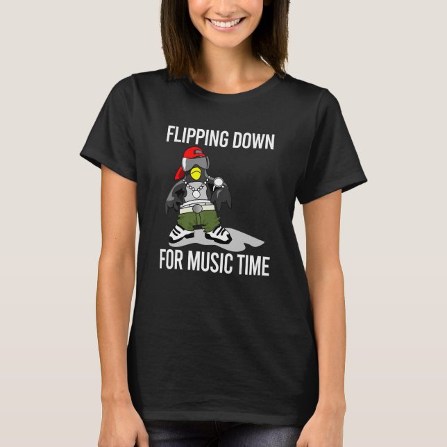 Penguin Flipping Down For Music Time Rock And Roll T-Shirt (Front)