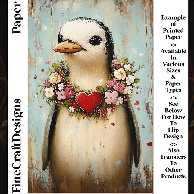 Penguin, Floral Heart Garland CH7 Scrapbook Paper (Creator Uploaded)