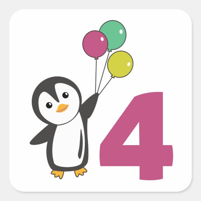 Penguin Fourth Birthday Balloons For Kids Square S Sticker (Front)