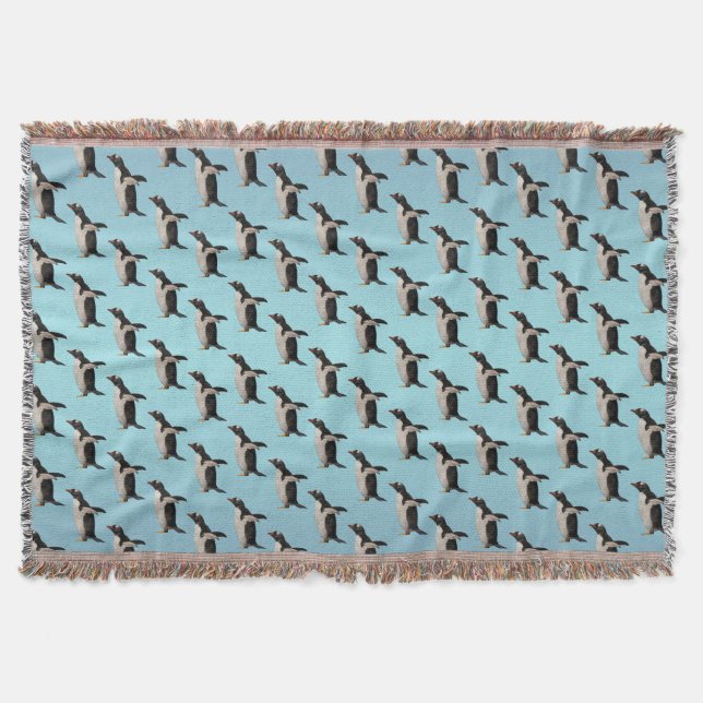 Penguin Frenzy Throw Blanket (Sky Blue Mix) (Front)