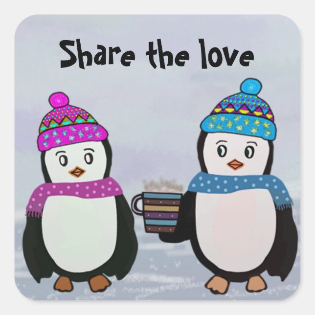 Penguin Friendship Square Sticker (Front)