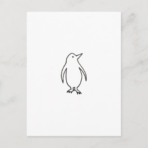 Penguin - fun simple fresh ink line drawing art postcard
