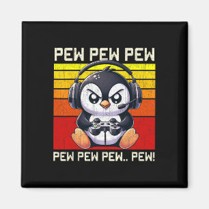 Penguin Gamer Pew Funny Video Games Vintage Boys M Magnet
