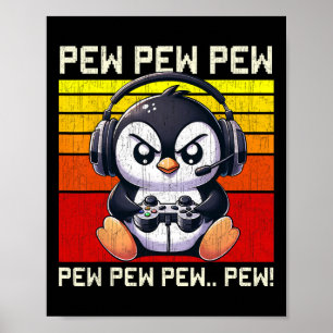Penguin Gamer Pew Funny Video Games Vintage Boys M Poster