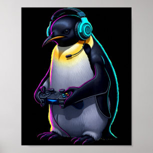 Penguin Gaming Animal Video Games Funny Penguin Poster