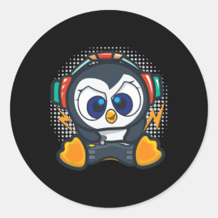 Penguin Gaming Shirt Boys Kids Gamer Gift Penguin Classic Round Sticker