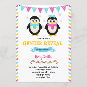 Penguin gender reveal party invitation