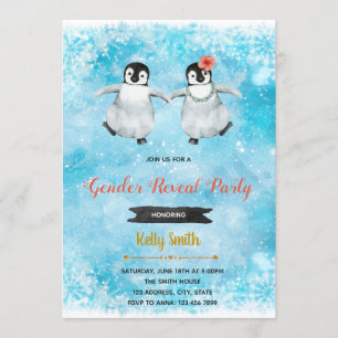 Penguin gender reveal party invitation