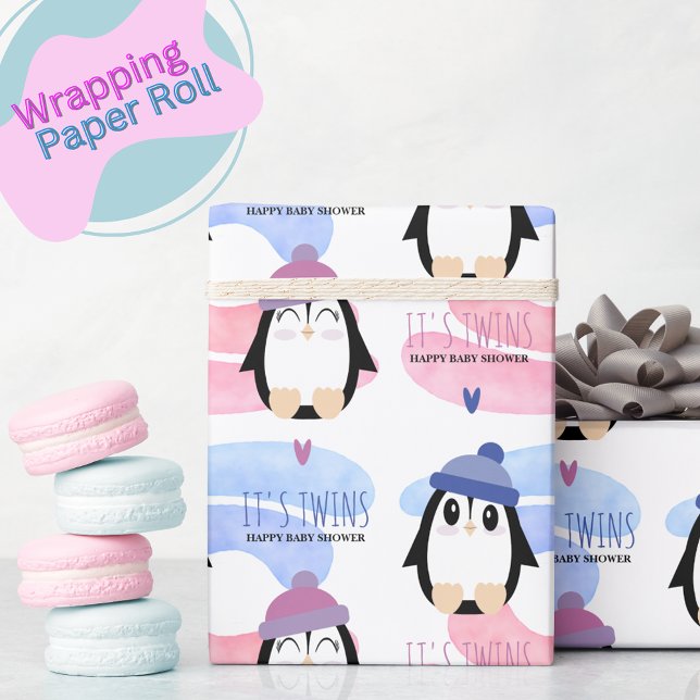 Penguin Girl and Boy Twins Wrapping Paper (Creator Uploaded)