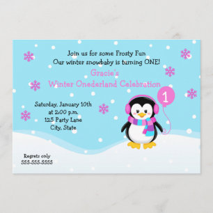 Penguin Girl Birthday Invitation