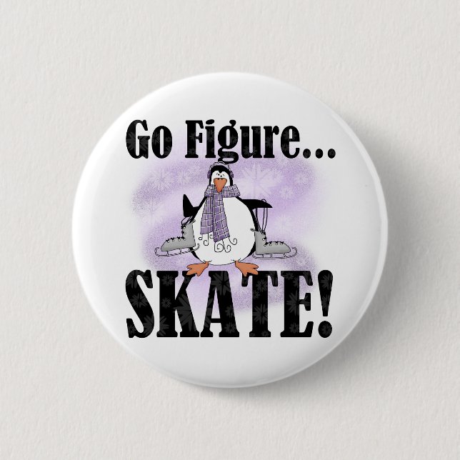 Penguin Go Figure Skate 6 Cm Round Badge (Front)