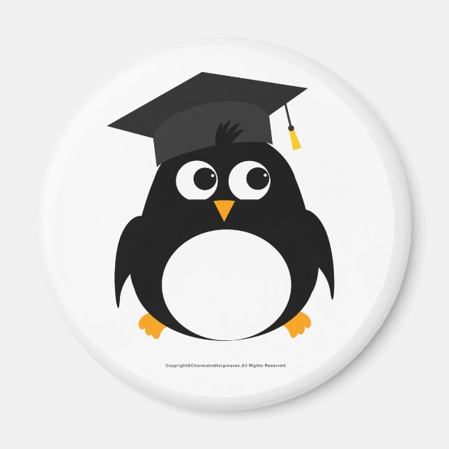Penguin Graduation Design - Round Magnet (Front)