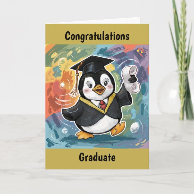 Penguin Graduation Personalised Card (Front)