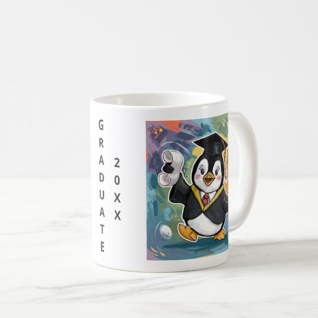 Penguin Graduation Personalised Coffee Mug (Front Right)