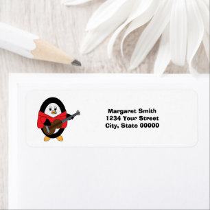 Penguin Guitar Musician Personalise Return Address Label