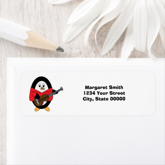 Penguin Guitar Musician Personalize Return Address Label (Insitu)