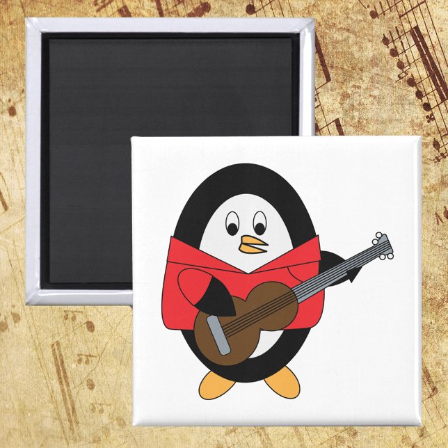 Penguin Guitar Player Magnet (A magnet with a cute guitar playing penguin.)