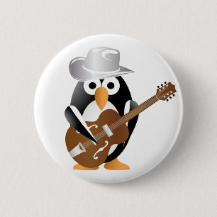Penguin guitarist 6 cm round badge
