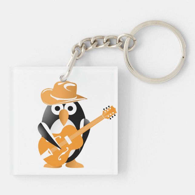 Penguin guitarist key ring (Back)