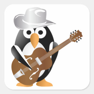 Penguin guitarist square sticker