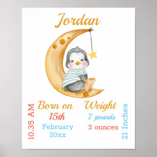 Penguin Half Moon Baby Stats Poster