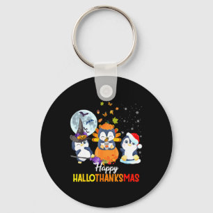 Penguin Halloween Merry Christmas Happy Hallothank Key Ring