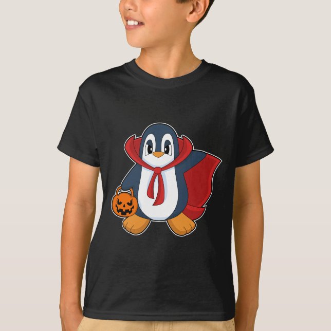Penguin Halloween Pumpkin Cape T-Shirt (Front)