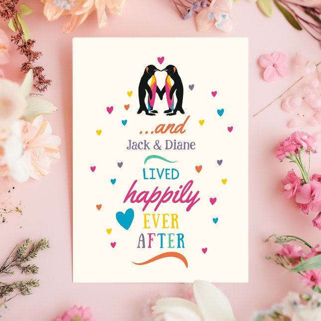 Penguin Happily Ever After Wedding Congratulations Card (Creator Uploaded)