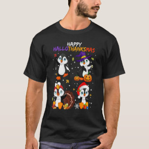 Penguin Happy Hallothanksmas Halloween Thanksgivin T-Shirt