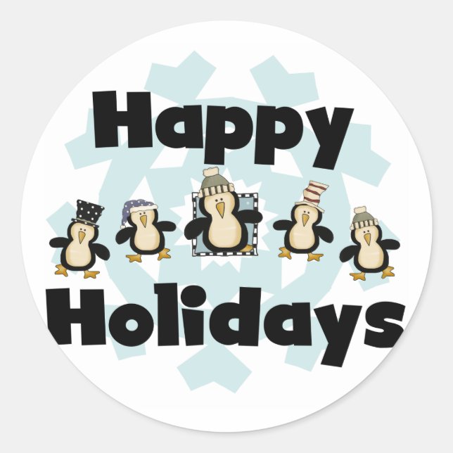 Penguin Happy Holidays Tshirts and Gifts Classic Round Sticker (Front)
